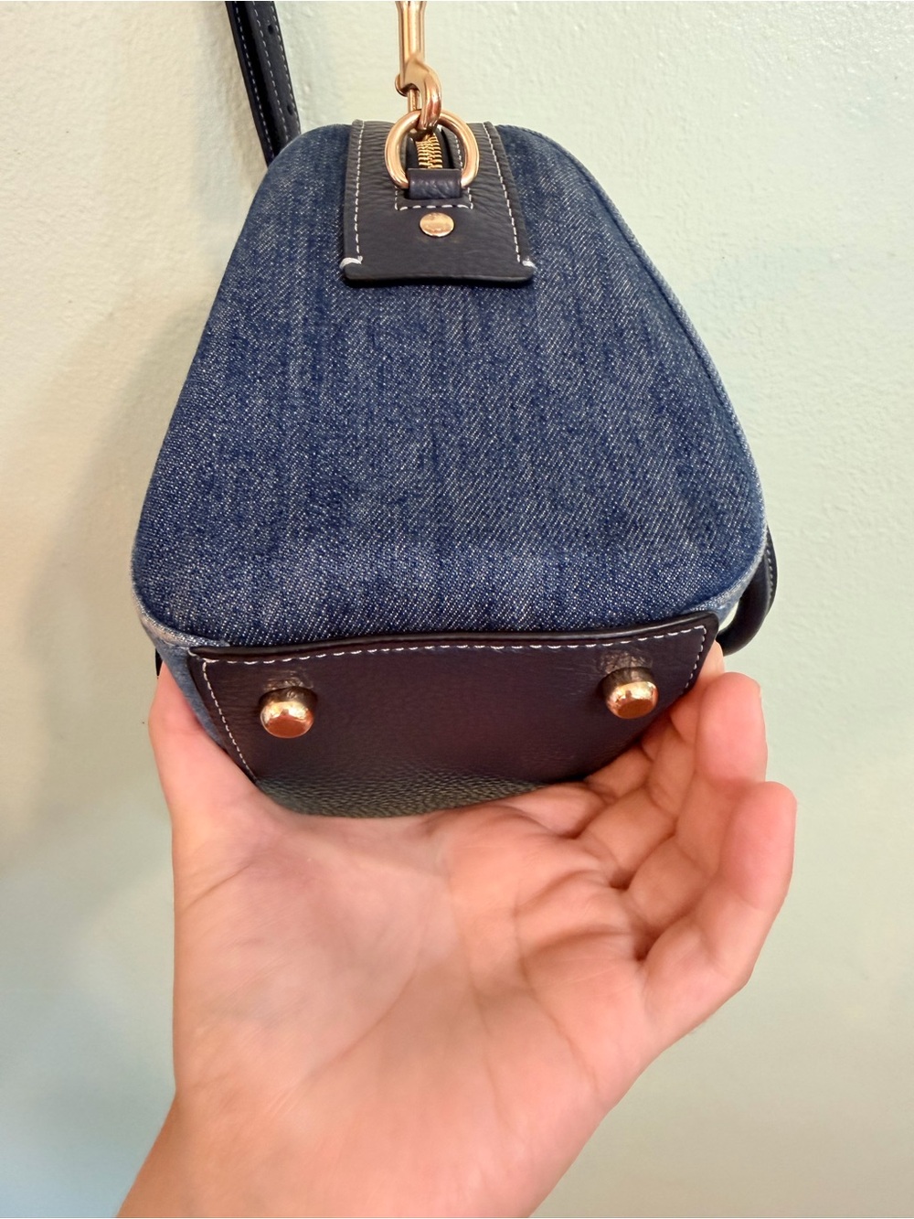 Coach Blue Denim Satchel with Navy Leather Trim and Gold Hardware - Picture 12 of 14